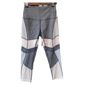 Zella Leggings Pants Grey Colorblock Mesh Crop High Waist Sport Tights Sz Small